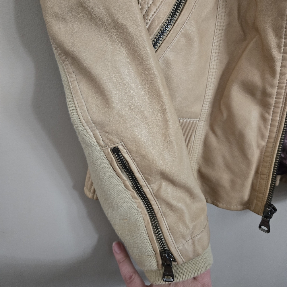 Guess NWT Moto Jacket Women Biker Tan Camel Medium Coat Top Bomber Y2K - Picture 13 of 15